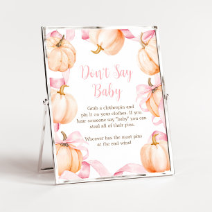 Póster Calabaza con Lazo Rosa para Baby Shower Letrero de