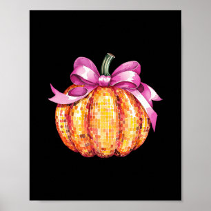Póster Calabaza Coqueta Lazo Rosa Otoño Todos Ustedes Día