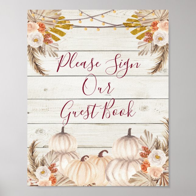 Póster Calabaza Crema Madera Blanca Por Favor Firme Nuest (Frente)