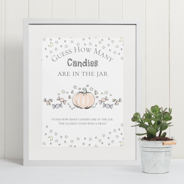 Póster Calabaza Cuanta Cañona Juego Baby Shower (Elegant & Whimsical Fall Baby Shower Game Poster. Frame Not Included. Hand-Drawn Pumpkin Drawing.)