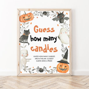 Póster Calabaza Cuidada Halloween Adivina Cuántos juegos
