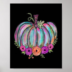 Póster Calabaza de Acuarela Flor de Acción de Gracias de