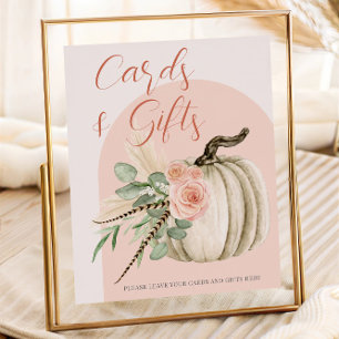 Póster Calabaza de Acuarela Otoñal Tarjetas Rosadas y Mes