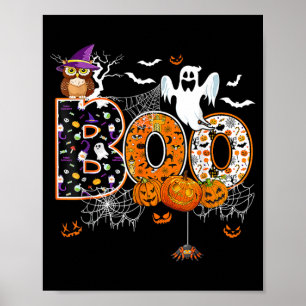Póster Calabaza de búho y boo Fantasma Halloween Hombres