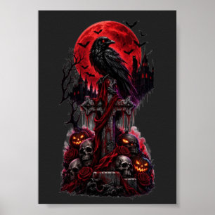 Póster Calabaza de cementerio embrujado de cuervo de Hall