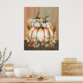Póster Calabaza de color de agua blanca, Naranja amiable 