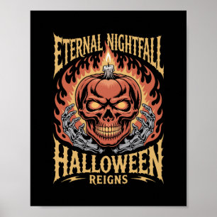 Póster Calabaza De Cráneo De Halloween De Noche Eterna