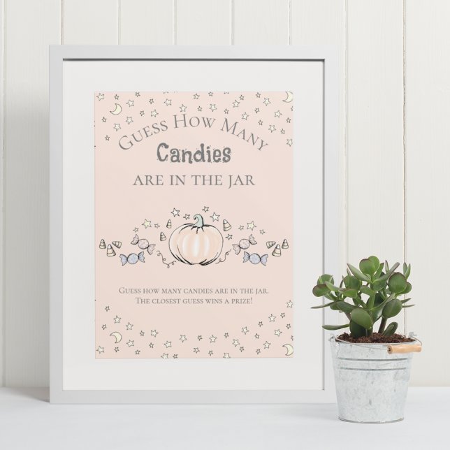Póster Calabaza de crema: ¿Cuántos juegos de Baby Shower  (Elegant & Whimsical Fall Baby Shower Game Poster. Frame Not Included. Hand-Drawn Pumpkin Drawing.)