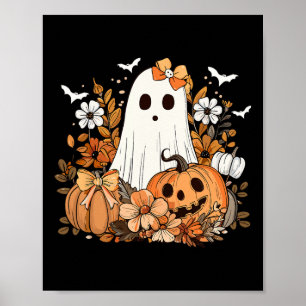 Póster Calabaza De Fantasma Floral Retro Calabaza Cuta Ot