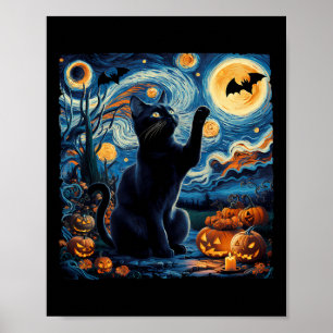 Póster Calabaza de gato negro de la noche estrellada de H