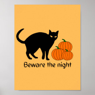 Póster Calabaza de gato negro para Halloween de miedo