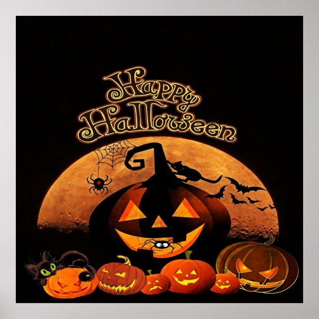 Póster Calabaza de gatos de Halloween (Frente)