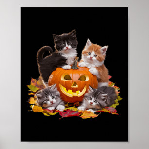 Póster Calabaza de gatos de los años 90 Halloween Retro F