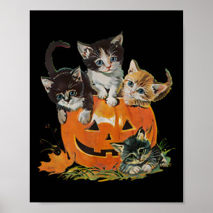 Póster Calabaza de gatos de los años 90 Halloween Retro F