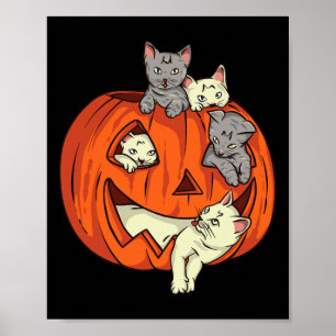 Póster Calabaza de gatos tallada Jack O Lantern Gato Hall