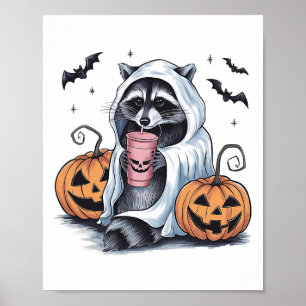 Póster Calabaza de ghost Halloween Raccoon Costume