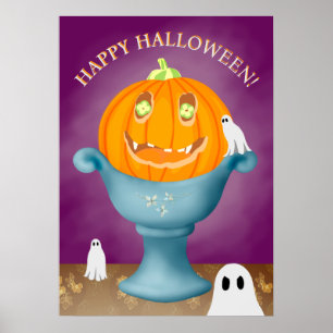 Póster Calabaza de Halloween caprichosa y espeluznante