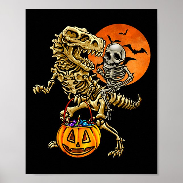 Póster Calabaza de Halloween de dinosaurio esqueleto para (Frente)