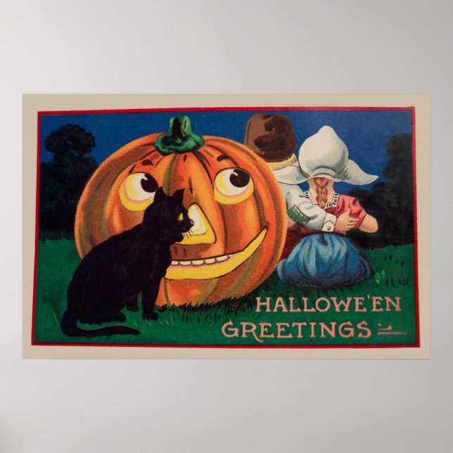 Póster Calabaza de Halloween de época y poster de fiesta  (Frente)