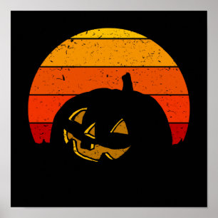 Póster Calabaza de Halloween de puesta de sol retro vinta