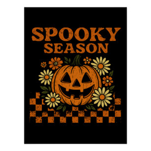 Póster Calabaza de Halloween en temporada de fantasía