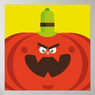 Póster calabaza de halloween hambrienta