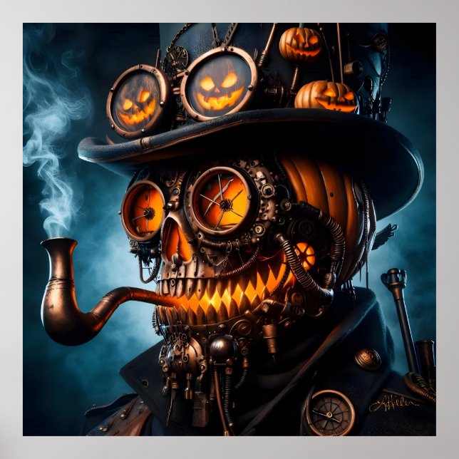 Póster Calabaza de Halloween Steampunk Gótico (Frente)