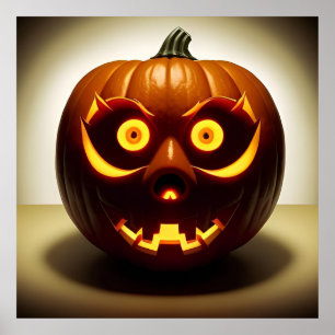 Póster Calabaza de Halloween tallada Linterna Jack en la 