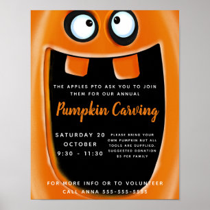 Póster calabaza de halloween tallando disfraces fiesta di