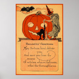 Póster Calabaza de Jack Bruja Gato Negro Murciélago Vinta