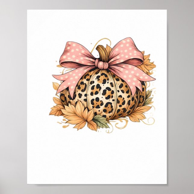 Póster Calabaza de leopardo de Coquette con arco rosado - (Frente)