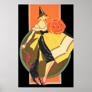 Póster Calabaza de Linterna de Bruja Art Déco