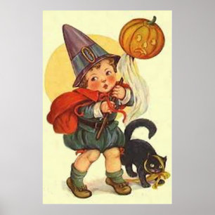 Póster Calabaza de linterna de gato negro bruja de la lun