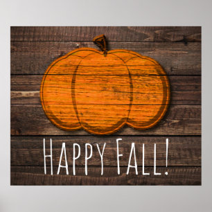 Póster Calabaza de Madera Rústica País Halloween Fiesta d