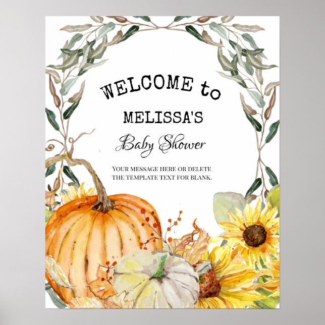 Póster Calabaza de otoño acuarela de girasol Bienvenida B (Frente)