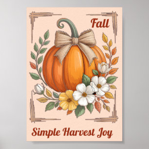 Póster Calabaza de Otoño Rústica Arco de Arpillera Flores