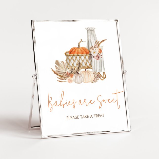 Póster Calabaza de otoño se enamora Los bebés son dulces (Boho Orange Pumpkin Baby Shower Babies are Sweet Sign)