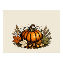 Calabaza de Otoño Vintage y Hojas de Cosecha |