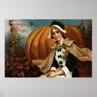 Póster Calabaza de peregrino hojas de otoño