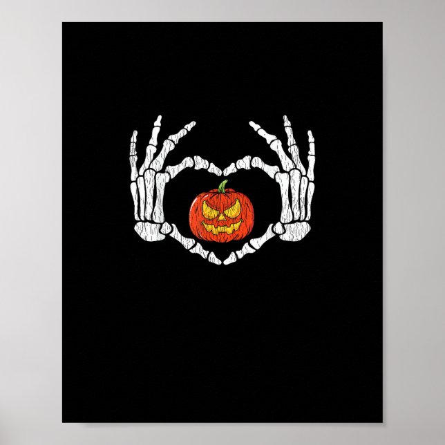 Póster Calabaza del corazón de las manos de Skeleton vint (Frente)