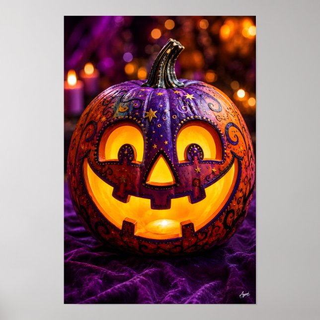 Póster Calabaza Derramando Linterna Brillante (Frente)