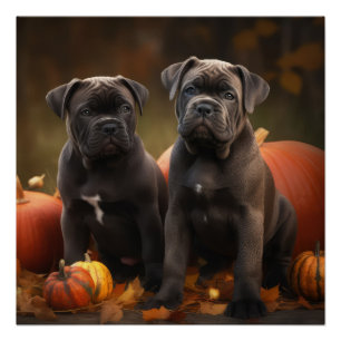 Póster Calabaza deslumbrante Caña Corso Puppy Otoño