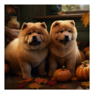 Póster Calabaza deslumbrante Chow Chow Puppy Autumn