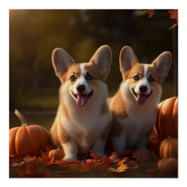 Póster Calabaza deslumbrante Corgi Puppy Autumn (Anverso)