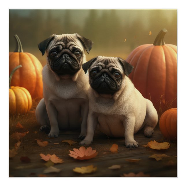 Póster Calabaza deslumbrante de la pug pipa otoño (Anverso)