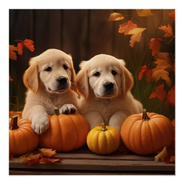 Póster Calabaza deslumbrante de otoño de Golden Retriever (Anverso)
