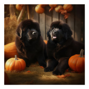 Póster Calabaza deslumbrante del otoño de la pipa de Newf