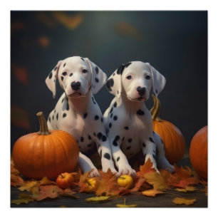 Póster Calabaza deslumbrante del otoño de una pipa dálmat