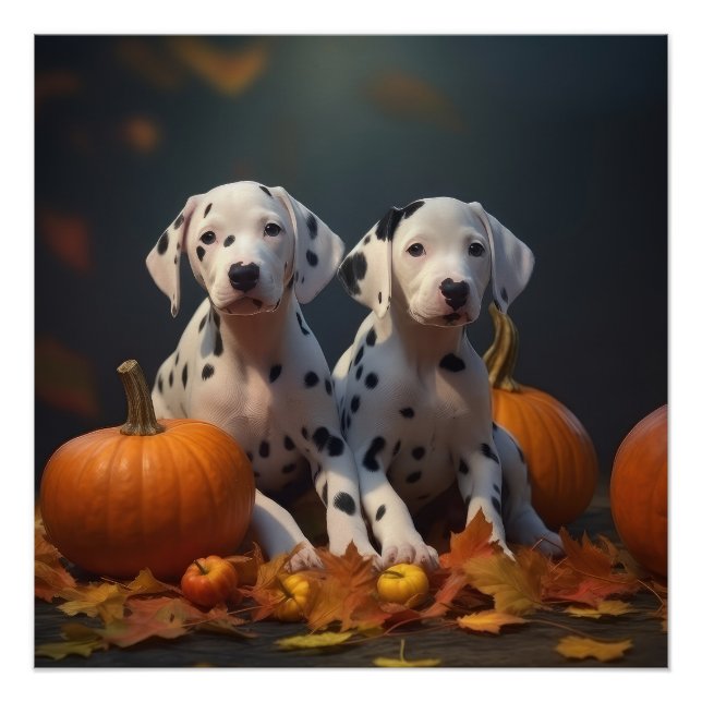 Póster Calabaza deslumbrante del otoño de una pipa dálmat (Anverso)