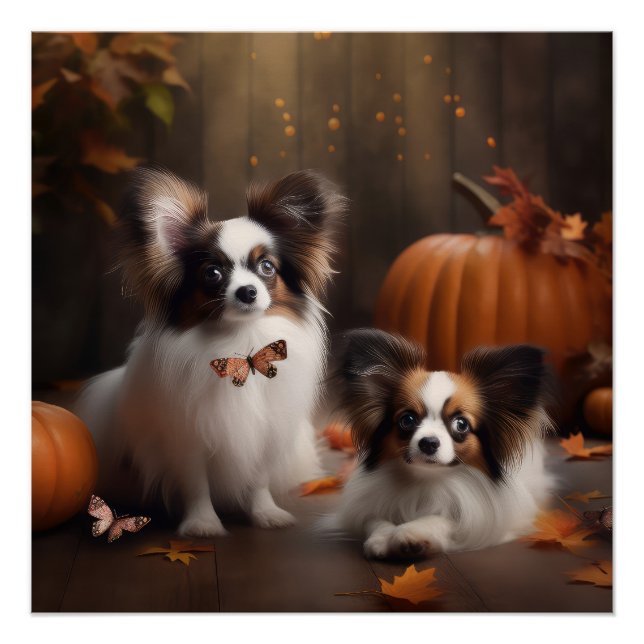 Póster Calabaza deslumbrante Papillon Puppy Autumn (Anverso)